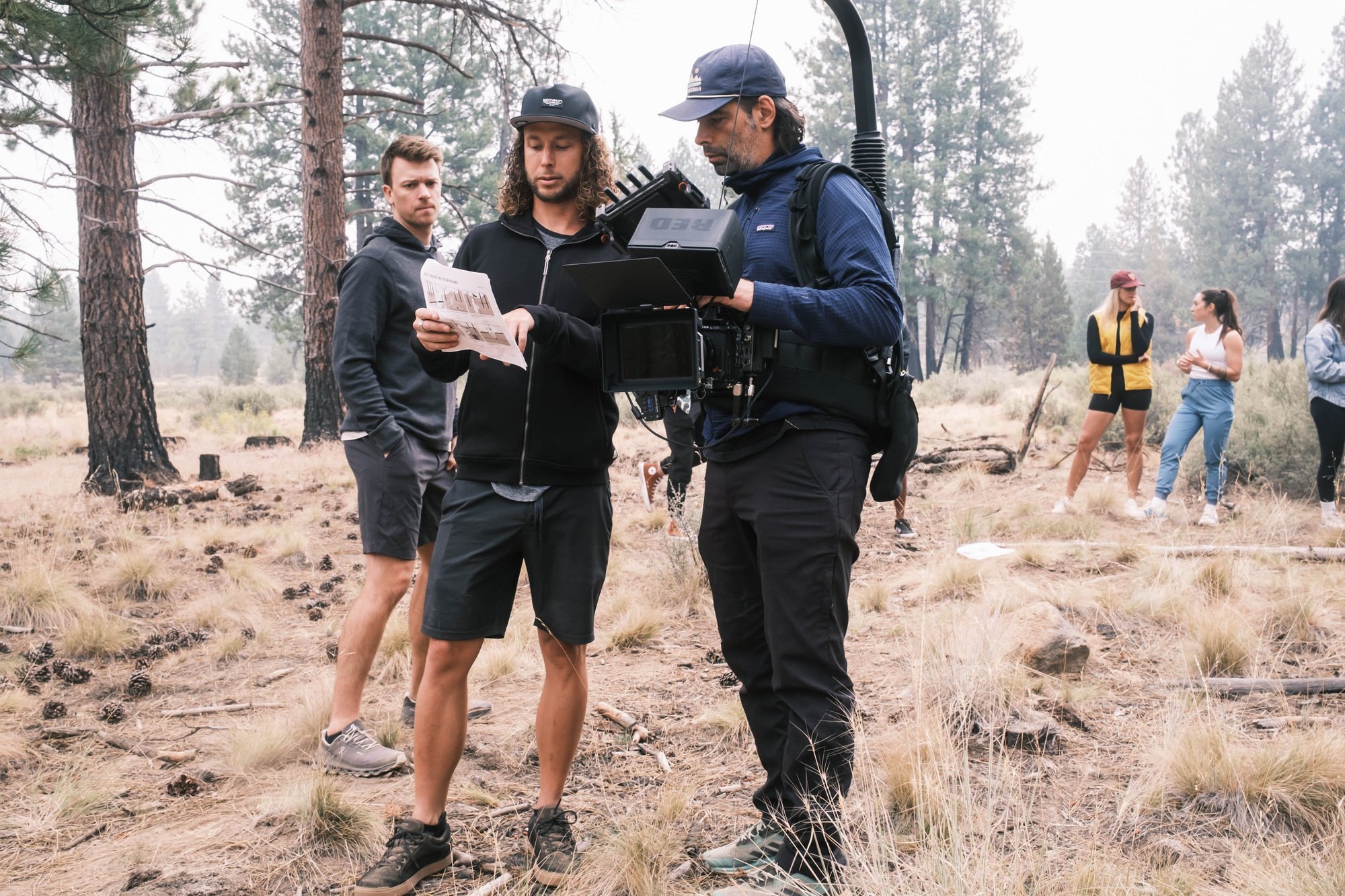 Behind the scenes: Cliff reviewing the shot list with the camera operator in Bend