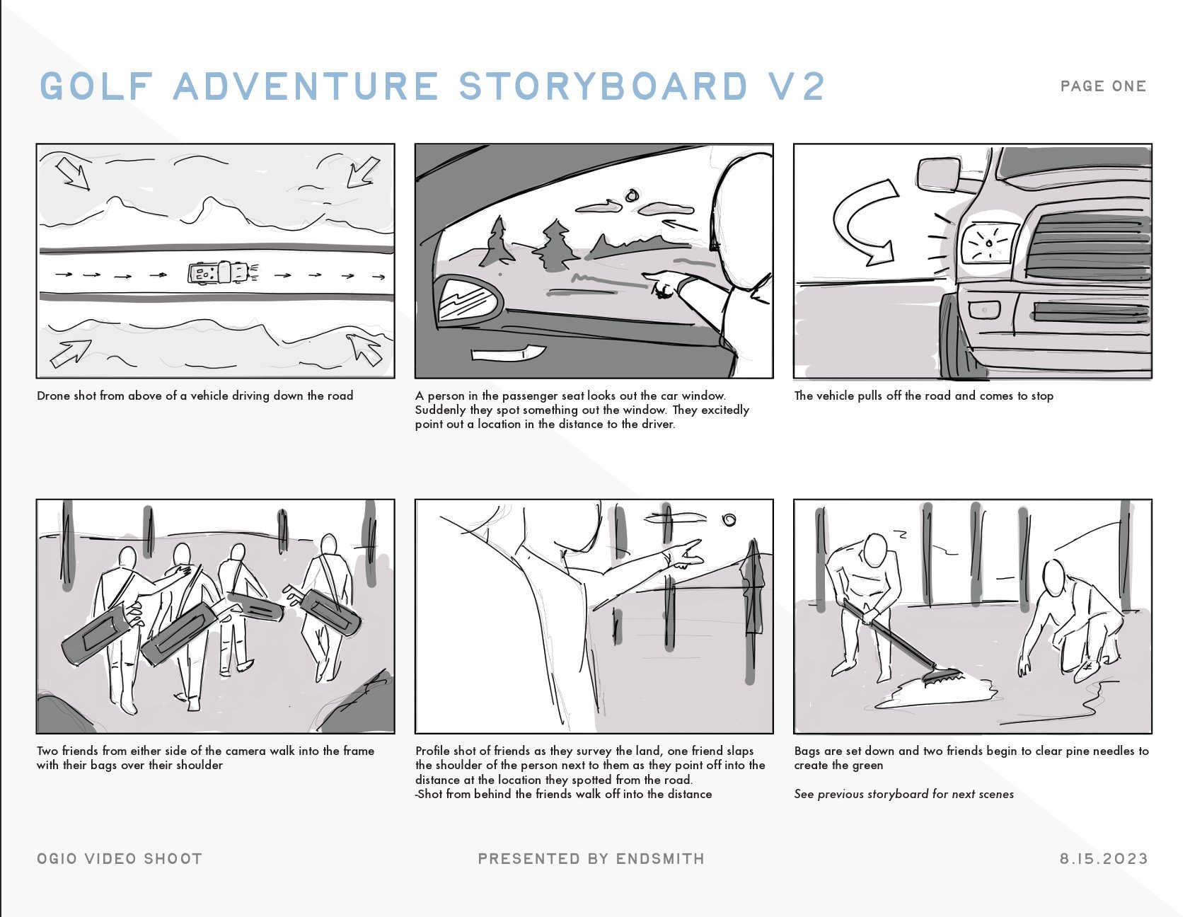 Golf Adventure storyboard, page one