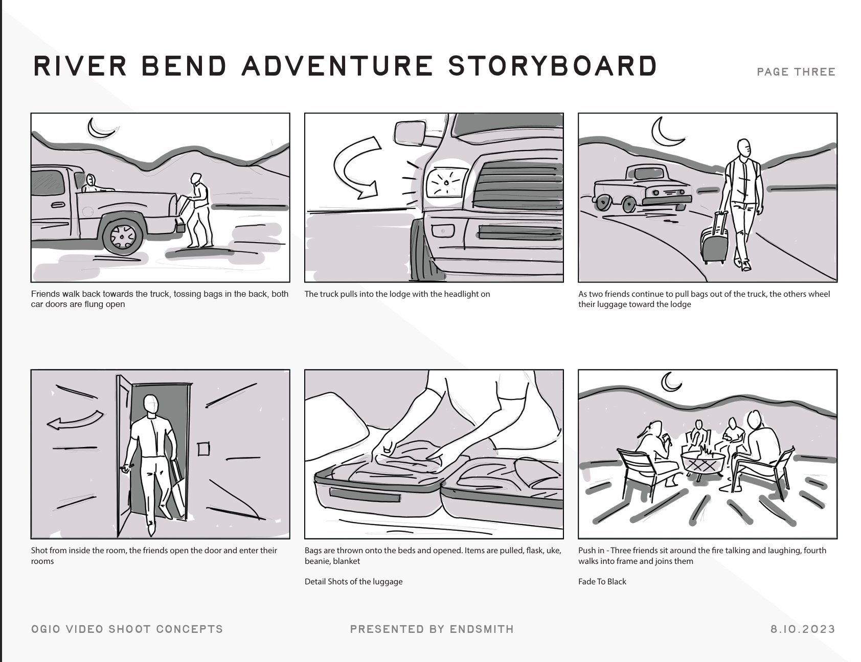 River Bend Adventure storyboard, page three