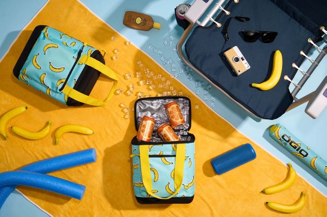 OGIO cooler flat lay with bananas