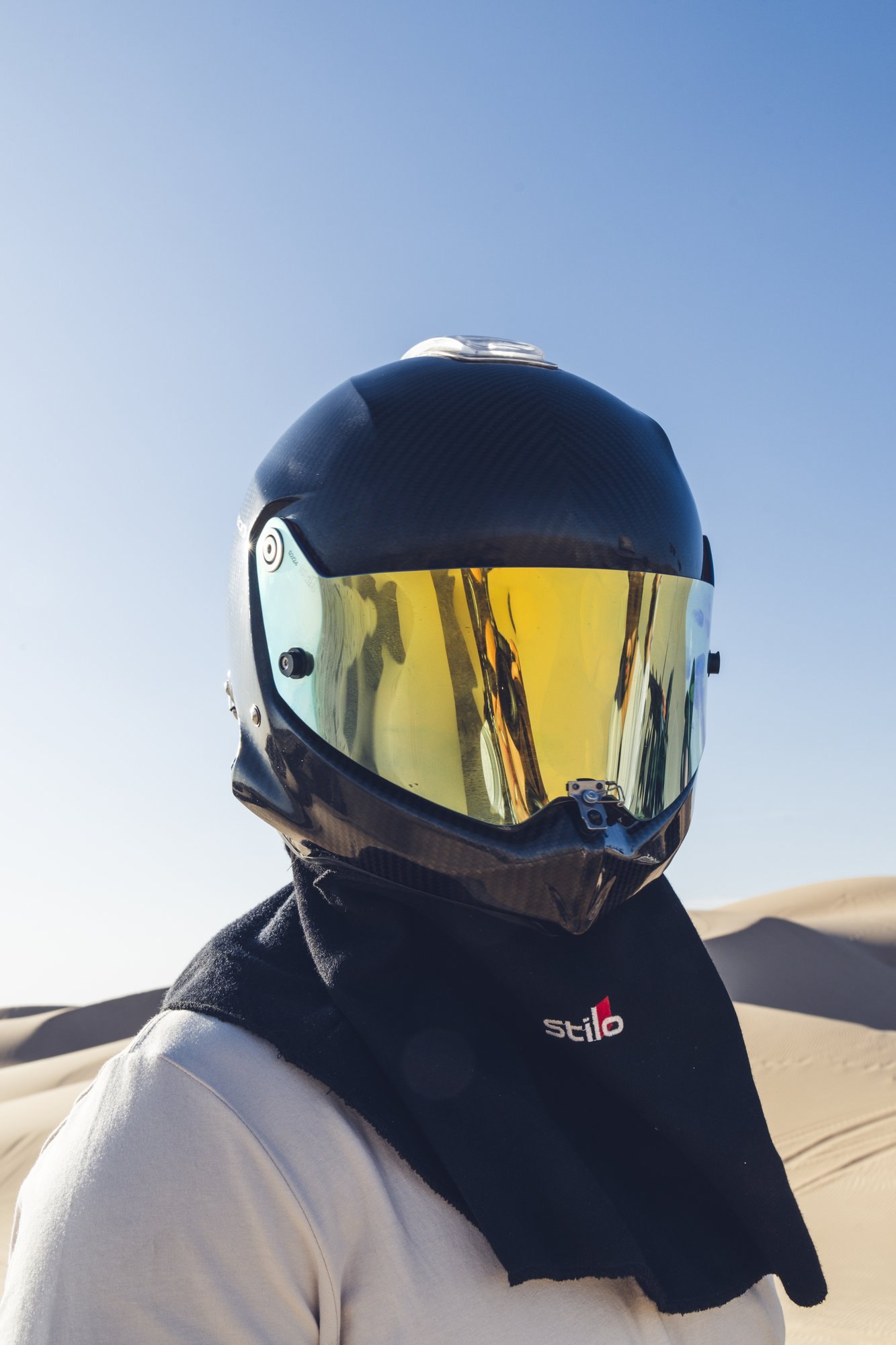 Rider in a mirrored helmet